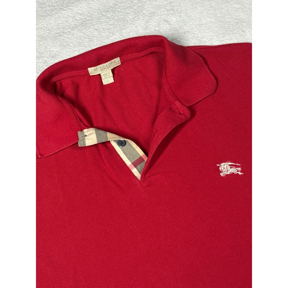 Burberry Brit Polo Shirt Mens M Red Nova Check Placket Logo Pique 13768